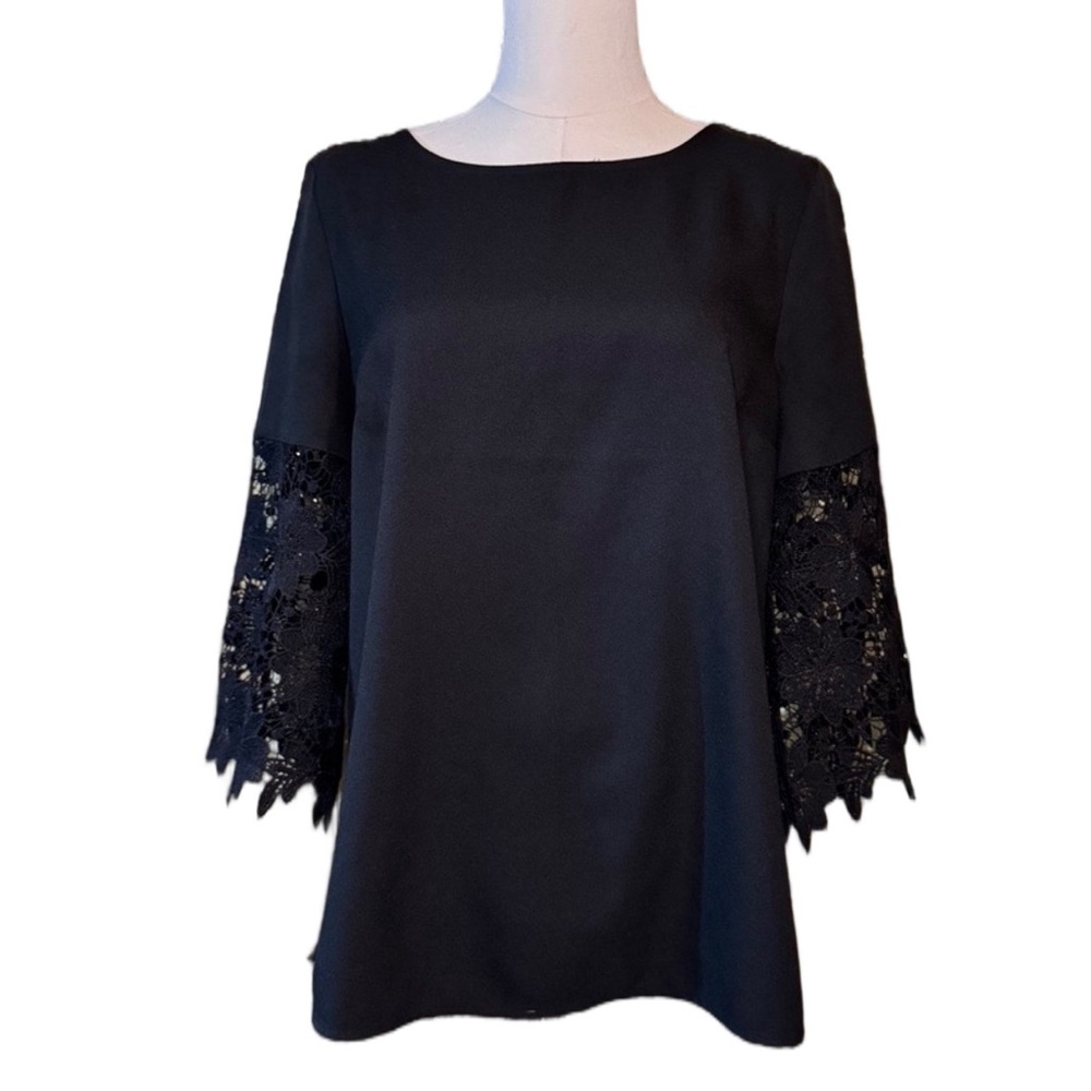 Banana Republic Black Lace Sleeve Blouse Medium Elegant Career Chic Fairycore